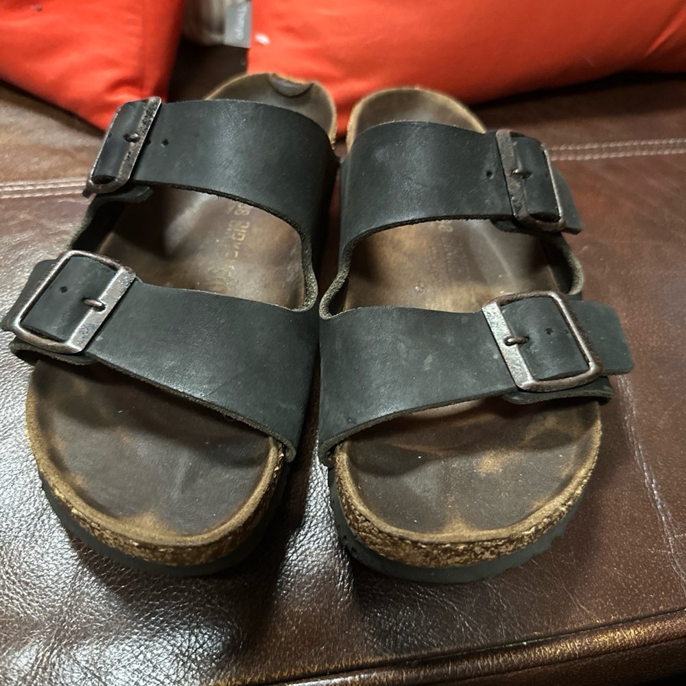 Birkenstock Classic Arizona Vegan Leather Black‎ Sandals Size 38 - Picture 2 of 6